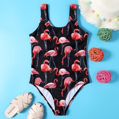 Слитный купальник с принтом фламинго для девочек Shein