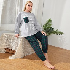 Пижама размера плюс в клетку с текстовым принтом Shein