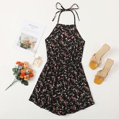 С оборками цветочный Бохо Комбинезоны Shein