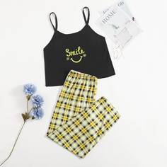 Пижама размера плюс в клетку с текстовым принтом Shein