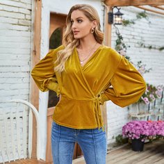 Бархатная блузка с узлом Shein