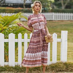 с поясом Цветочный принт Бохо Платье Shein