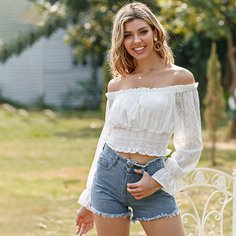 Короткая блузка с открытыми плечами Shein