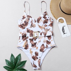Слитный купальник с коровьим узором и пояса Shein