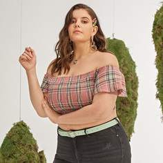 Топ в клетку с открытыми плечами размера плюс Shein