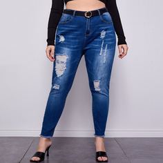 на пуговицах Одноцветный Джинсы размер плюс Shein