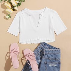 трикотажный Одноцветный Повседневный Трикотажные топы Shein