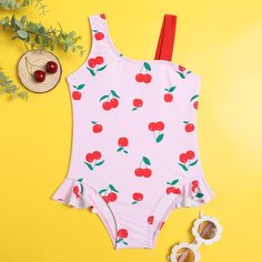 Слитный купальник с принтом вишни для девочек Shein