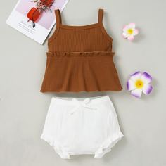 Майка в рубчик и шорты для девочек Shein