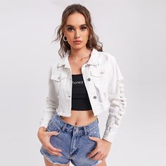 Рваная джинсовая куртка Shein
