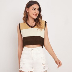 Контрастный жилет-свитер с v-образным воротником Shein