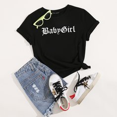 буква Повседневный Футболки Shein