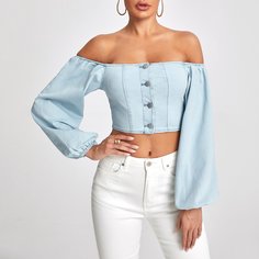 Джинсовый топ с открытыми плечами Shein