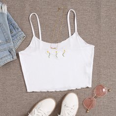 Укороченный топ на бретельках с цветочной вышивкой Shein