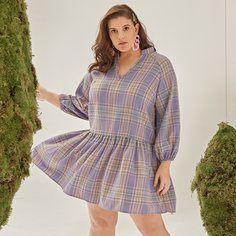 Платье в клетку с рукавом-регланом размера плюс Shein