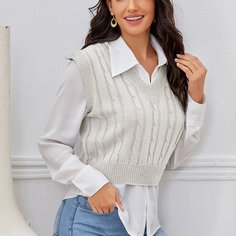 Вязаный жилет без блузки Shein