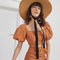 Топ на молнии с пышными рукавами Shein