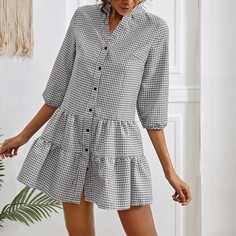 Платье с оборкой в клетку Shein