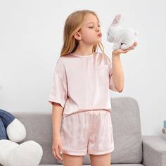 Атласная пижама с карманом для девочек Shein