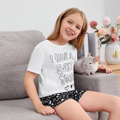 Пижама с текстовым принтом и принтом сердечка для девочек Shein