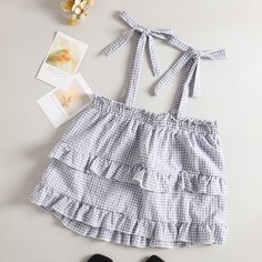 Топ в клетку с узлом на плечах Shein