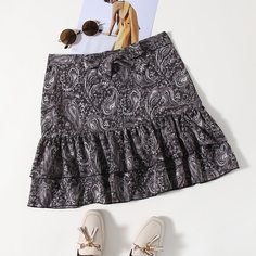 на молнии Растения Повседневный Юбки Shein