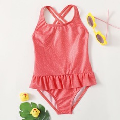 Слитный купальник в горошек для девочек Shein