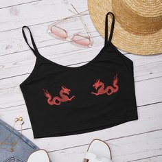 Короткий топ с принтом китайского дракона Shein