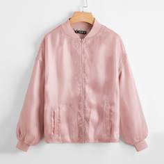 на молнии Одноцветный Очаровательный жакеты Shein