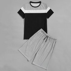 Мужская контрастная футболка и шорты в клетку Shein