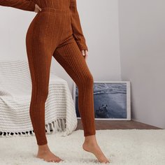Вязаные домашние брюки с высокой талией Shein