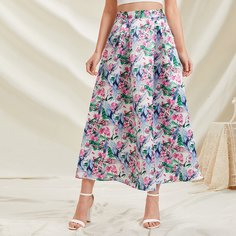 Юбка с принтом цветка и пера Shein