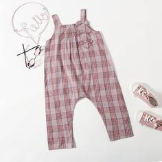Комбинезон на бретелях в клетку с бантом для девочек Shein