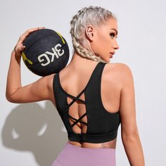 крест на крест Одноцветный Спортивные бюстгальтеры Shein