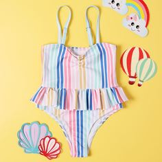 Слитный купальник в полоску для девочек Shein
