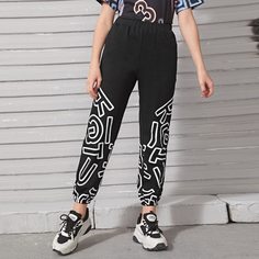 с карманами буква Спортивные брюки для девочек Shein