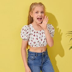 Короткий топ с цветочным принтом для девочек Shein