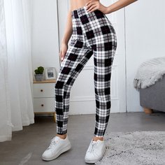 Леггинсы в клетку с эластичной талией Shein