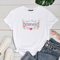 Футболка с текстовым и цветочным принтом Shein