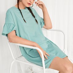 Однотонное платье с оригинальным рукавом Shein