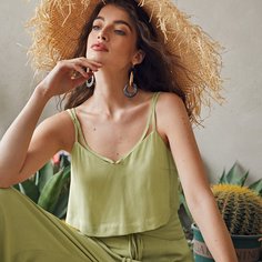 Укороченный однотонный топ на бретельках с двумя ремешками Shein