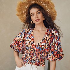 Оборка Цветочный Бохо Блузы Shein