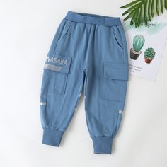 Спортивные брюки с карманом и текстовым рисунком для мальчиков Shein
