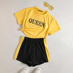 Шорты и футболка с текстовым принтом Shein