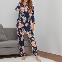 Пуговица Цветочный принт Элегантный Комплект пижамы Shein