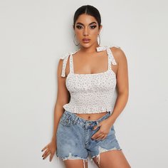 Топ с цветочным принтом и узлом на плечах Shein