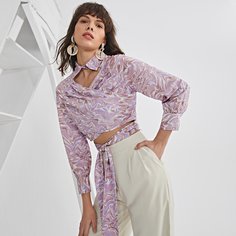 Топ с узлом и мраморным принтом Shein