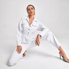 Джинсовый комбинезон с карманом Shein
