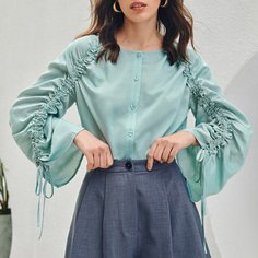 со сборками Одноцветный Бохо Блузы Shein