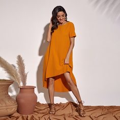 Асимметричное однотонное платье Shein